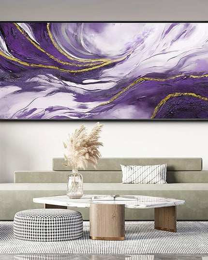 yiijeah Purple Wall Art - Abstract Canvas Wall Art Large Artwork for Living Room Purple and Gold Prints Decor Modern Wall Decor for Bedroom Office Picture Home Decor