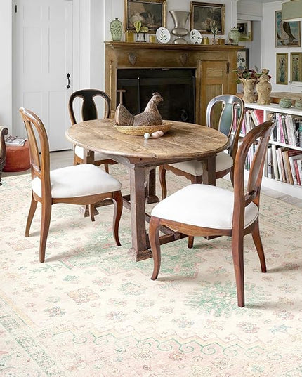 MUJOO 9x12 Area Rug,Washable Rugs for Living Room Bedroom Dining Room,Boho Large Non Slip Throw Carpet Indoor,Low Pile Light Pink and Green