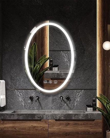 Large Oval Bathroom Mirror with Lights LED Lighted Bathroom Vanity Mirror 32 x 24 Inch Wall Mounted Vanity Mirror with 3 Color Lights Anti-Fog Waterproof & Smart Plug-in Mirror for Wall