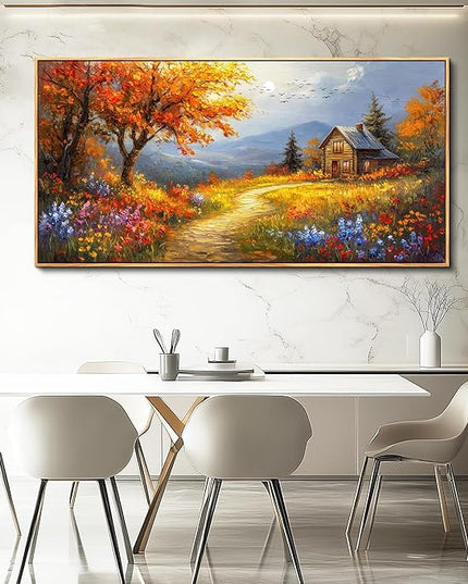 FUHAIHUA Large Wood Framed Wall Decor For Living Room Canvas Wall Art For Office Modern Wall Decorations For Bedroom Reddish Orange Tree Painting Farmhouse Pictures Artwork Room Home Decor 24x48 In