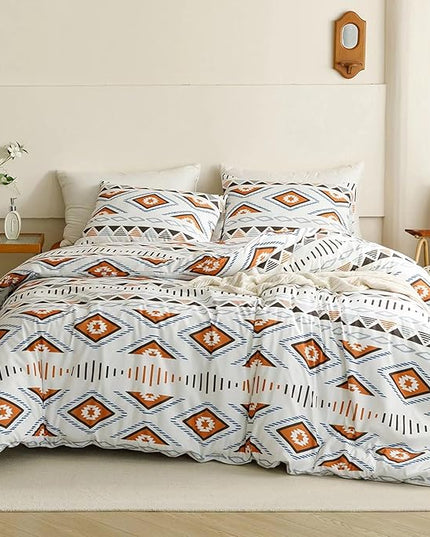 Luxlovery Beige Aztec Comforter Set Queen Boho Geometric Bedding Comforter Set American Farmhouse Tribal Ethnic Blanket Quilts Western 3pcs Comforter Set Queen Size
