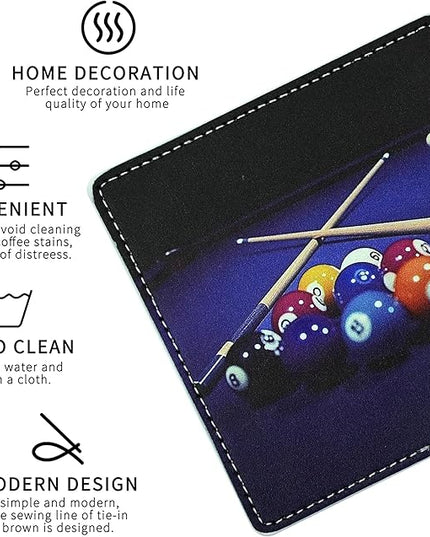 Marble Coasters Square Leather Drinks Coaster Set with Holder for Coffee Table Bar Home Decor 4 Inches Set of 6 (Billiards, One Size)