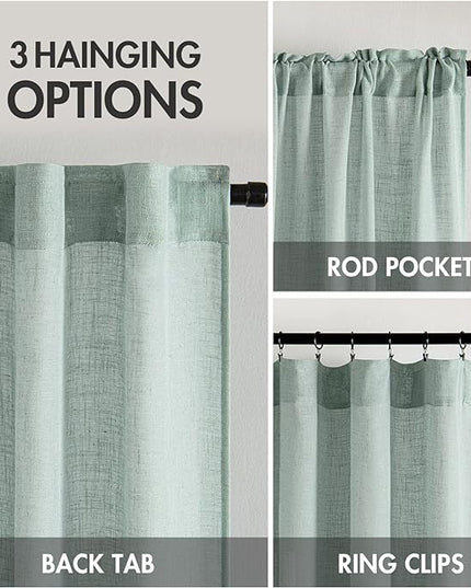 MIULEE Sea Green Linen Curtains 72 Inch Length for Bedroom Living Room, Soft Thick Linen Textured Window Drapes Semi Sheer Light Filtering Back Tab Rod Pocket Burlap Look Aqua Decor, 2 Panels