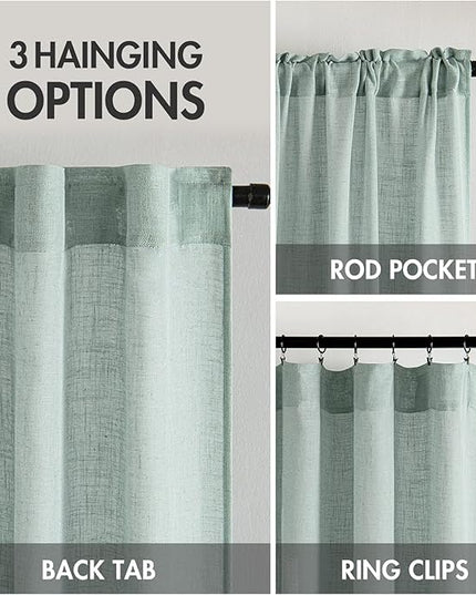MIULEE Sea Green Linen Curtains 96 Inch Long for Bedroom Living Room, Soft Thick Linen Textured Window Drapes Semi Sheer Light Filtering Back Tab Rod Pocket Burlap Look Aqua Decor, 2 Panels