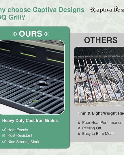 Captiva Designs 6-Burner Propane Gas BBQ Grill with Side Burner & Porcelain-Enameled Cast Iron Grate for Outdoor Kitchen & Backyard Barbecue, 65,800 BTU Output,665 SQ.IN. Cooking Area,Stainless Steel