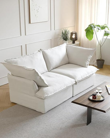 JACH 82.66" Cloud Couch for Living Room, Modular Sectional Sofa, Comfy Convertible Sectional Couches, Cushion Covers Removable, Down Filled Sofas for Living Room, Home, Apartment (Love Seat, White)