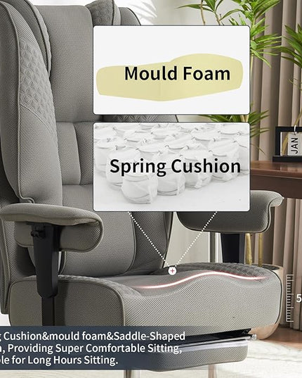 Big and Tall Office Chair with Footrest, PU Leather High Back Executive Office Chair 400lbs, Ergonomic Computer Chairs Lumbar Support for Heavy People (Mesh Grey)