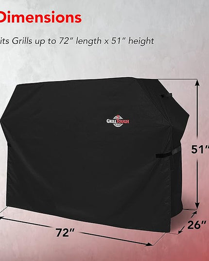 Heavy Duty BBQ Grill Cover for Outdoor Grill, 72 Inch – Waterproof, Weather Resistant, UV & Fade Resistant with Adjustable Straps – Gas Grill Cover for Weber, Genesis, Charbroil, etc. Black