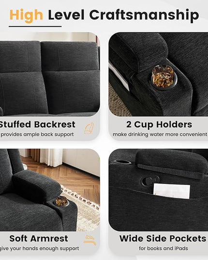 Loveseat Recliner, Loveseat Sofa with Adjustable Footrest, Wall Hugger Recliner for Living Room & Home Theater & RV(Black)