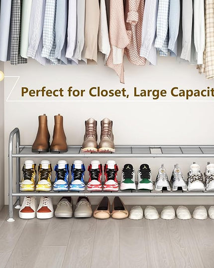 LINZINAR Shoe Rack 2 Tier Storage Organizer for Closet Entryway Metal Grey