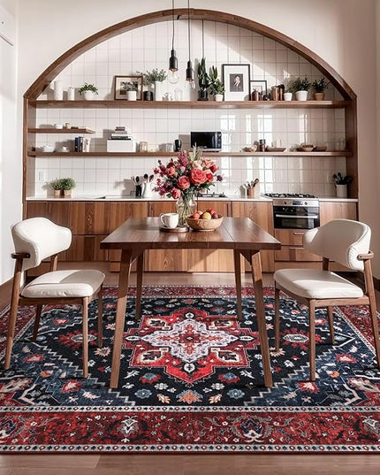 Ciicool 4x6 Rug, Washable Area Rug Boho Rugs for Living Room Non-Slip Indoor Rugs Low-Pile Mat Floor Carpet Vintage Rug for Bedroom Dinning Office Foyer Decor