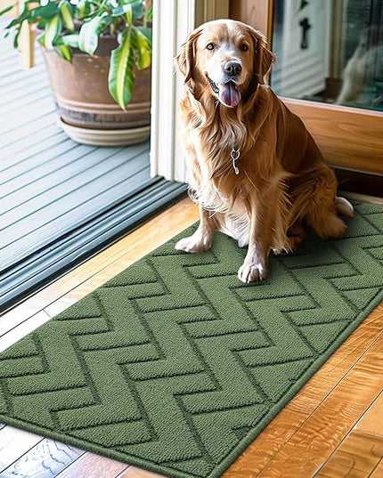 hicorfe Indoor Doormat,Front Back Door Mat Rubber Backing Non Slip Door Mats 20"x48" Absorbent Resist Dirt Entrance Doormat Inside Floor Mats for Entryway Washable Low-Profile(Green)
