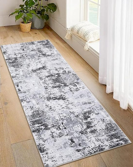 Modern Abstract 2x10 Runner Rug Non Slip Non Shedding Low Pile Stain Resistant Rug for Hallway Kitchen Bedroom,Grey