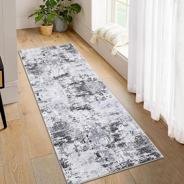 Modern Abstract 2x8 Runner Rug Non Slip Non Shedding Low Pile Stain Resistant Rug for Bedroom Living Room,Grey