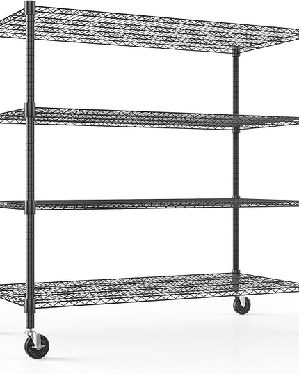 Himimi Storage Shelves with Wheels, 4-Tier Heavy Duty Steel Wire Rack Storage Shelving, Adjustable Metal Storage Shelves for Garage Kitchen Pantry Bathroom Laundry 18" D*60" W*72" H, Black