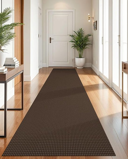 KOZYFLY Runners for Hallways 2.6x10 ft Washable Kitchen Runner Non Slip Rubber Backed Hallway Rugs Cotton Entryway Runner Rug Floor Carpet for Indoor Hall, Backdoor, Kitchen, Reddish Brown/Coffee