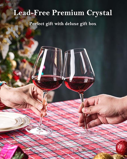 JBHO Hand Blown Italian Style Crystal Bordeaux Wine Glasses - Great Gift Packaging - Red Wine Glasses Lead-Free Premium Crystal Clear Glass - Set of 4-18 Ounce