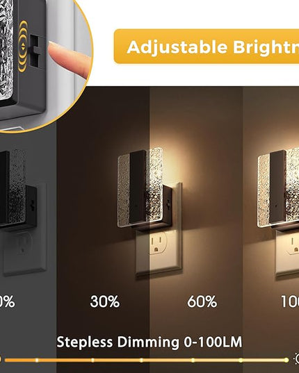 L LOHAS LED Night Lights Plug Into Wall, 2 Pack Night Light with Dusk-to-Dawn Sensor, Dimmable Decorative LED Nightlights, 0-100LM 3000K Adjustable Brightness for Bathroom, Hallway, Bedroom,Stairway