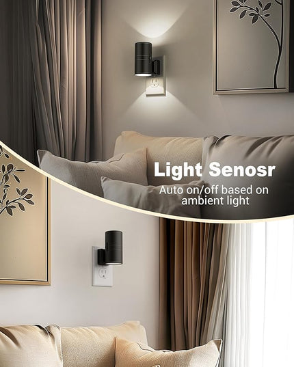 Night Lights Plug into Wall, Dimmable Night Light Plug in, Modern Night Lights with Dusk to Dawn Light Sensor, Soft White 5000K, 0-100LM Adjustable Brightness Nightlight for Hallway Bedroom, 2 Pack