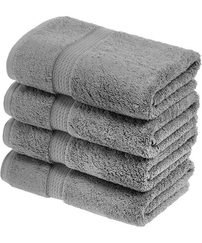 Superior Egyptian Cotton Pile Hand Towel Set of 4, Ultra Soft Luxury Towels, Thick Plush Essentials, Absorbent Heavyweight, Guest Bath, Hotel, Spa, Home Bathroom, Shower Basics, Charcoal