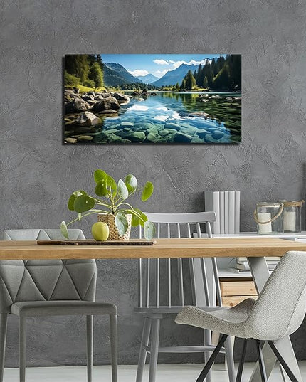 GUGIKA Landscape Wall Art for Living Room, Mountain and Lake Wall-Decor for Bedroom, Natural Scenery Canvas Prints Pictures for Hallway Office, Size 40 x 20 Inches