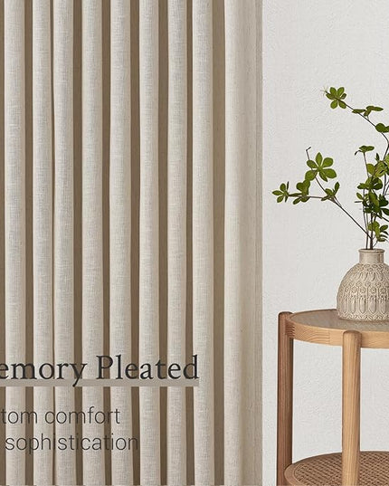 Pinch Pleated Linen Curtains 108 Inches long for Living Room 2 Panels Set Oatmeal Flax Pleat Drapes Back Tab Semi Sheer Fall Cozy Boho Ceiling to Floor 108 Inch Curtains for Bedroom Window,9FT