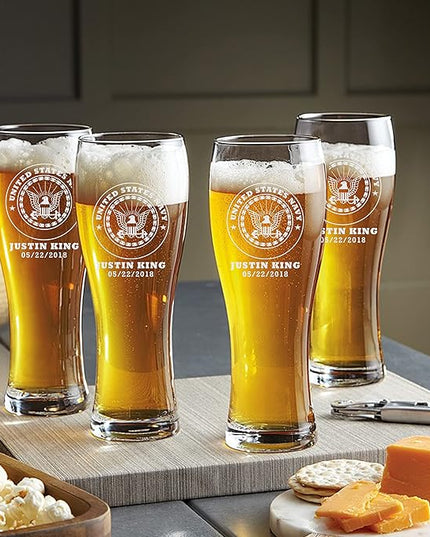 Personalized Military Sets - Custom Engraved Decanter & 4 Scotch Glasses - Army, Navy, Air Force, Coast Guard - Active Duty & Veterans (Scotch Glass Set)