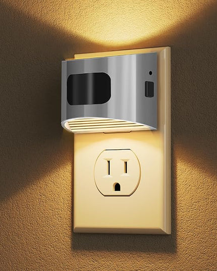 DORESshop LED Night Light[2 Pack], Silver Night Lights Plug into Wall, 3 Mode Plug in Night Light with Motion Sensor, Dusk to Dawn Sensor, Nightlights for Adults, Bedroom, Bathroom, Hallway