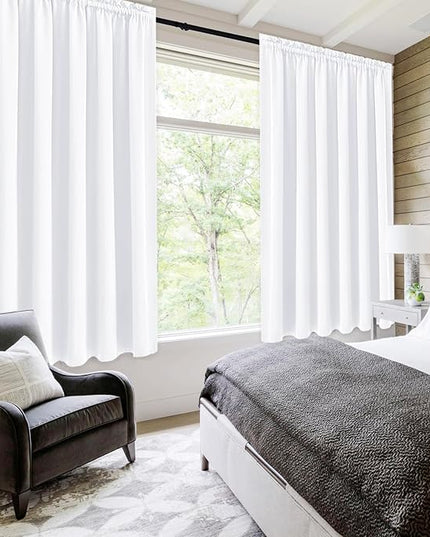 DWCN White Curtains for Living Room Thermal Insulated, 50% Light Blocking Curtains for Bedroom, Dining Room Window, W 70x L 63 Inch, Set of 2 Rod Pocket Curtain Panels
