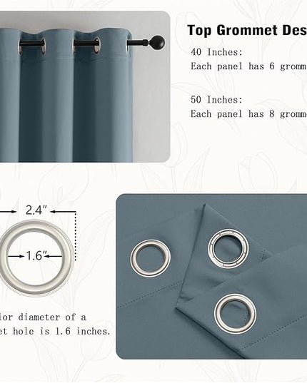 Simplebrand Stone Blue Curtains for Bedroom Living Room 72 Inches Long 2 Panels Set, Room Darkening Thermal Insulated Curtains & Drapes, Solid Grommet Noise Reducing Window Treatment, W50 x L72 Inch