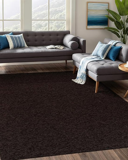 Beverly Rug Non-Slip Modern Rug 4x6 Solid Traditional Rubber Backing Machine Washable Soft Thin Indoor Area Rugs for Living Room Stain Resistant Non Shedding Casual Carpet (4 x 6 Brown)