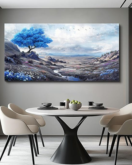 XIGUANGART Canvas Wall Art for Living Room Blue Flowers Tree of Life Art Prints Painting Landscape Nature Picture Modern Artwork Wall Decor for Bedroom Kitchen Home Office Mural Posters Gift 30"X60"