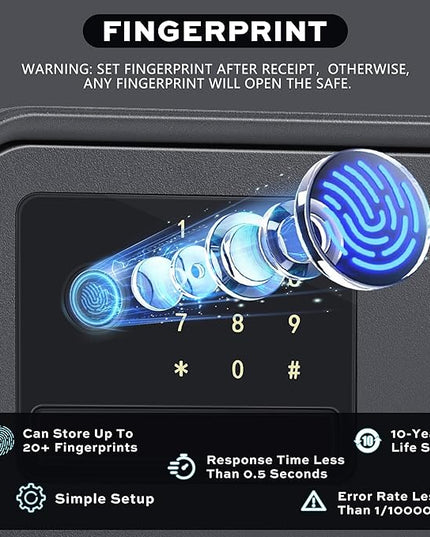 Biometric Safe for Home, 0.6 Cube Feet Auto-Open Fingerprint Safe with Touch Screen, Alarm System & Removable Shelf, Small Money Box for Cash, Jewelry, Documents, Home Office Use, Black