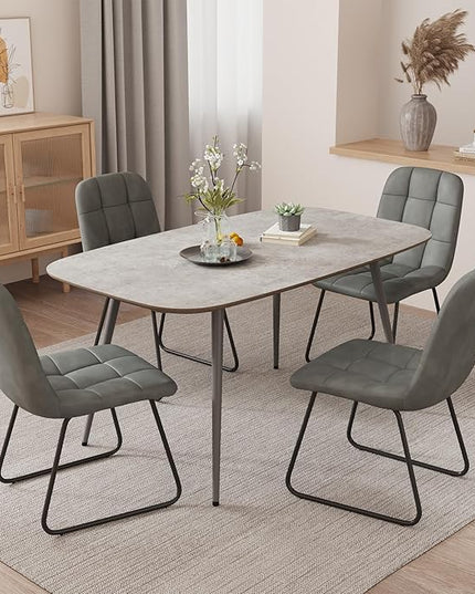 47''Dining Table Set for 4,Modern Wood Dining Table,Leather Dining Chairs 4,Table and Chairs Set of 4,Ideal for Kitchen Dining Room (Gray Table + 4 U-Shaped Gray Chairs, 47.2")