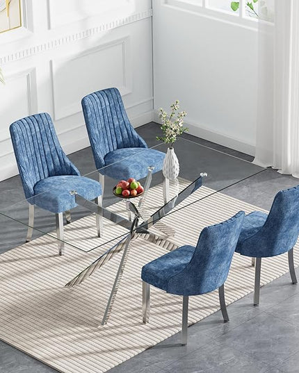 Rectangle Glass Dining Table Set for 4, 60'' Kitchen Table and Chairs Set, 5PCS Modern Dining Room Table Set with 4 Dining Chair for Home