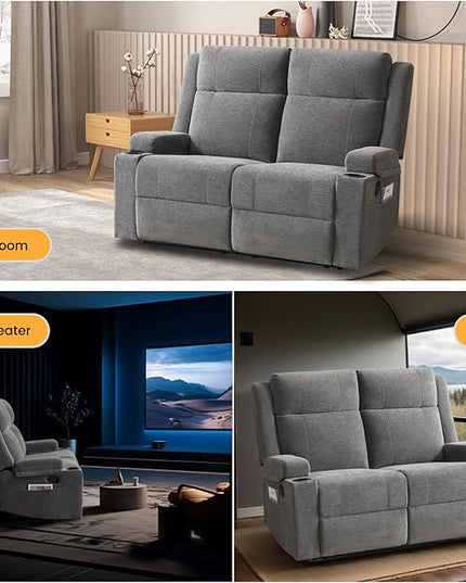 Manual Living Room Reclining Sofa Set, Comfy Chenille Loveseat Recliner Sofa & Deep Seat Reclining Couch, RV Wall Hugger Recliner Sofa Set for Living Room Furniture Sets(Gray)