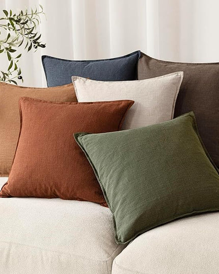 Foindtower Pack of 2, Decorative Linen Soild Throw Pillow Covers Soft Accent Cushion Case Farmhouse Neutral Pillowcase for Chair Couch Sofa Bedroom Living Room Home Decor 24 x 24 Inch Fall Rust Orange