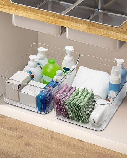 Tiawudi 2 Pack Plastic Storage Bins, Extra Large Pantry Organizer, 13.5" x 10" Clear Storage Containers and Organizer Bins, Multi-Use Bins for Home, Kitchen, Closet and Cabinet