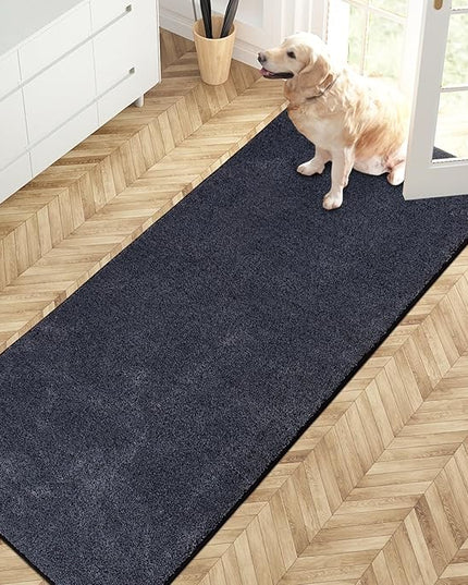 PURRUGS Dirt Trapping Door Mat 31.5" x 70", Non-Slip Machine Washable Entry Rug, Shoe Scraper, Dog Doormat, Super Absorbent Welcome Mat for Front & Back Door, Muddy Shoes & Paws, Bluish Grey-Black