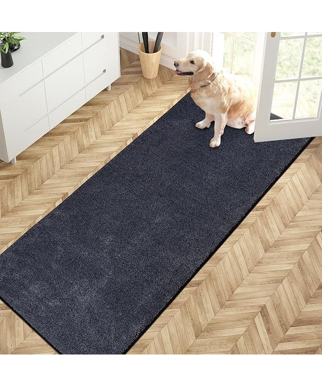 PURRUGS Dirt Trapping Door Mat 31.5" x 70", Non-Slip Machine Washable Entry Rug, Shoe Scraper, Dog Doormat, Super Absorbent Welcome Mat for Front & Back Door, Muddy Shoes & Paws, Bluish Grey-Black