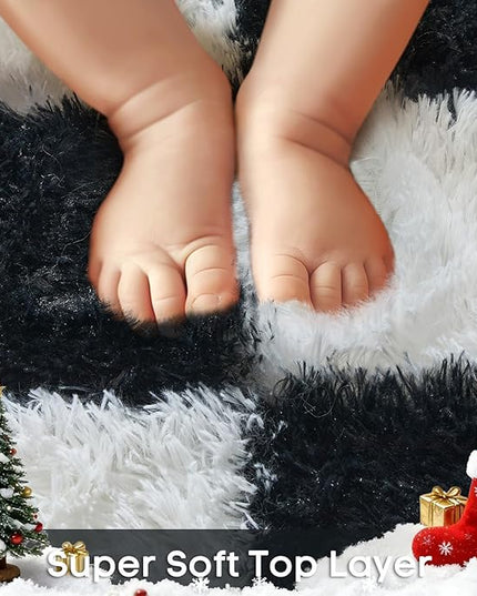 Ophanie Checkered Black & White Rug for Living Room Bedroom, Fluffy Soft Cute Fuzzy Area Rugs, Shag Plush Shaggy Bedside Floor 4x6 Furry Carpet for Kids Baby Teen Dorm Nursery Home Decor Aesthetic