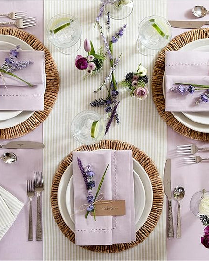 Solino Home Linen Napkins Set of 4 - Classic Hemstitch 100% Pure Linen Lilac Dinner Napkins Cloth 20 x 20 Inch - Handcrafted and Machine Washable