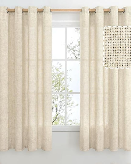 BGment Beige Linen Curtains 63 Inch Length 2 Panels - Burlap Textured Light Filtering Window Treatments Grommet Sheer Drapes for Farmhouse Bedroom, 52 X 63 Inch