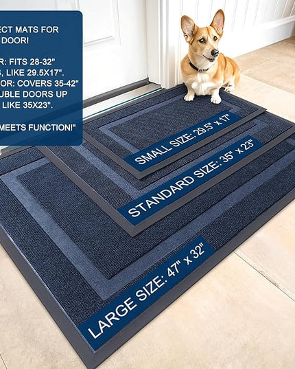 OLANLY Front Door Mat Indoor Outdoor Entrance, Waterproof All-Season, All-Weather Doormat, Sturdy Natural Rubber, Fade Resistant, Low Profile, Easy Clean Patio Porch Entryway Mat, 59x35, Blue