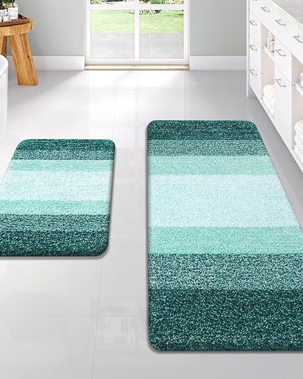 OLANLY Bathroom Rug Set 2 Piece, Soft Absorbent Microfiber Bath Rug Set, Non-Slip, Machine Wash Dry, Plush Shaggy Bath Mats for Bathroom (47"x20"+24"x16", Blackish Green)
