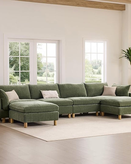 CHITA 161" Super Large Sectional Couches for Living Room, Modular Cloud Couch Sectional Sofa, Premium Fabric Couches, Down Filled, High Density Foam, Chenille in Green, 6 Seat U Shaped