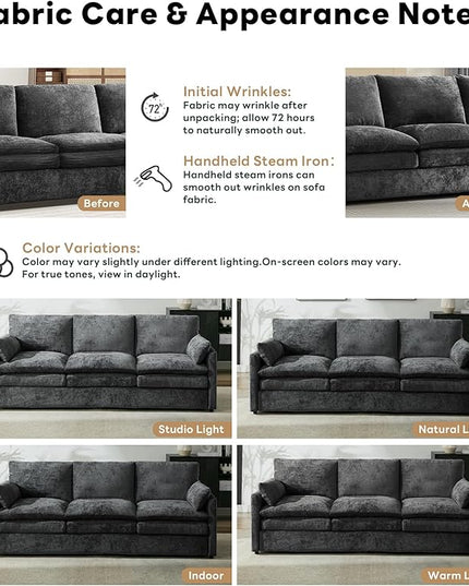 Tbfit Modern Couch, 89" Cloud Sofa, Spring Seat Cushions, Comfy 3-Seater w/Pillows, Chenille Fabric Removable Covers, Soft Upholstered Living Room Furniture for Home Apartment, Dark Gray