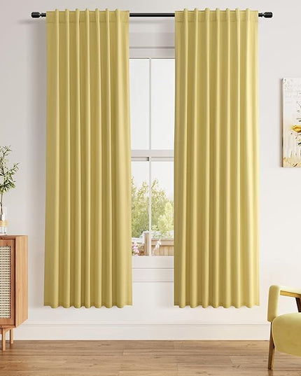 Guken Yellow Blackout Curtains 72 Inch Length 2 Panels Set for Living Room Bedroom Back Tab Thermal Insulated 100% Black Out Linen Drapes Room Darkening Window Curtains 72 Inches Long