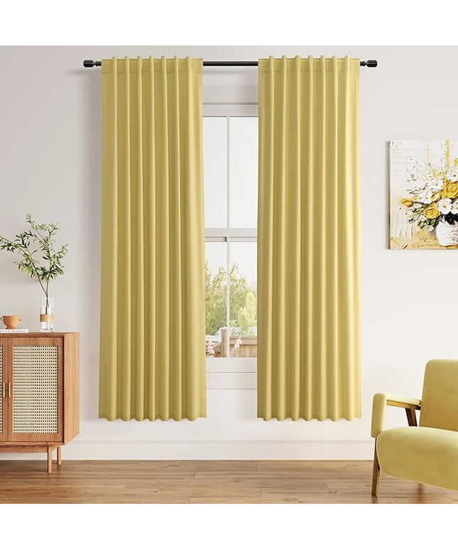 Guken Yellow Blackout Curtains 72 Inch Length 2 Panels Set for Living Room Bedroom Back Tab Thermal Insulated 100% Black Out Linen Drapes Room Darkening Window Curtains 72 Inches Long