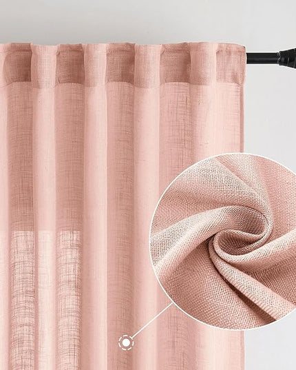 MIULEE Blush Pink Linen Curtains 72 Inch Length 2 Panels for Girls Bedroom Nursery, Soft Thick Linen Textured Window Drapes Semi Sheer Light Filtering Back Tab for Kids Living Room Light Pink Decor